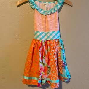 Like New Matilda Jane Patchwork Tie Back Twirl Tank  Dress Girl’s Size 6